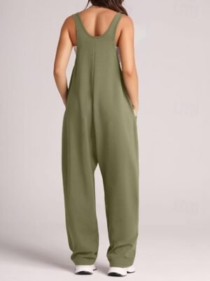Streetwear Regular Fit Solid Sleeveless U Neck Pocket Jumpsuit - Image 8