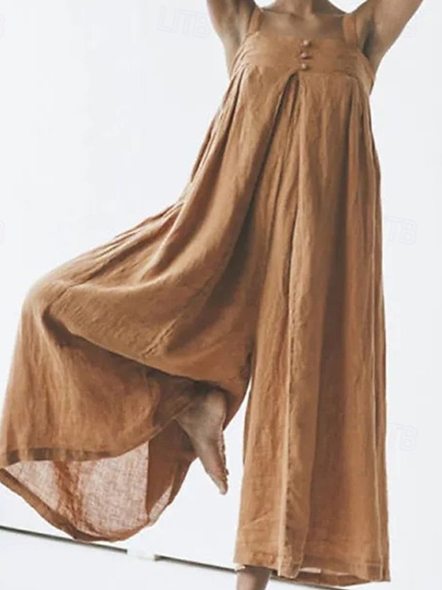 Streetwear Regular Fit Solid Square Neck Sleeveless Summer Jumpsuit - Image 1