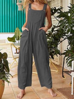 Streetwear Regular Fit Solid Square Neck Sleeveless Jumpsuit - Image 2