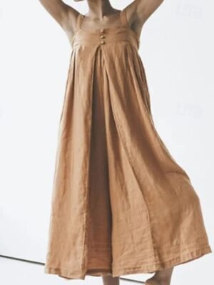 Streetwear Regular Fit Solid Square Neck Sleeveless Summer Jumpsuit - Image 2