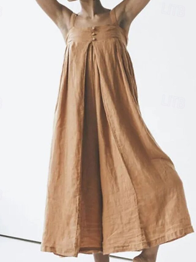 Streetwear Regular Fit Solid Square Neck Sleeveless Summer Jumpsuit - Image 2