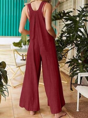 Streetwear Regular Fit Solid Square Neck Sleeveless Jumpsuit - Image 5