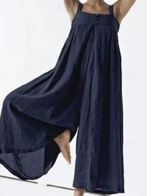 Streetwear Regular Fit Solid Square Neck Sleeveless Summer Jumpsuit - Image 5