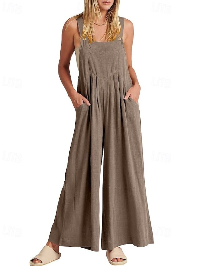 Streetwear Regular Fit Solid U Neck Sleeveless Long Jumpsuit - Image 1