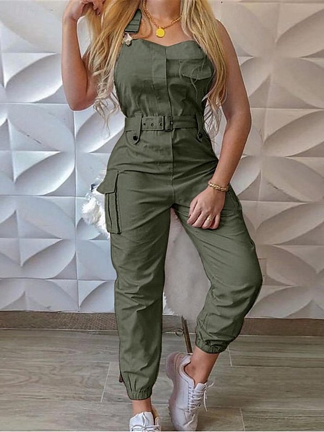 Streetwear Regular Fit Solid U Neck Sleeveless Jumpsuit - Image 1