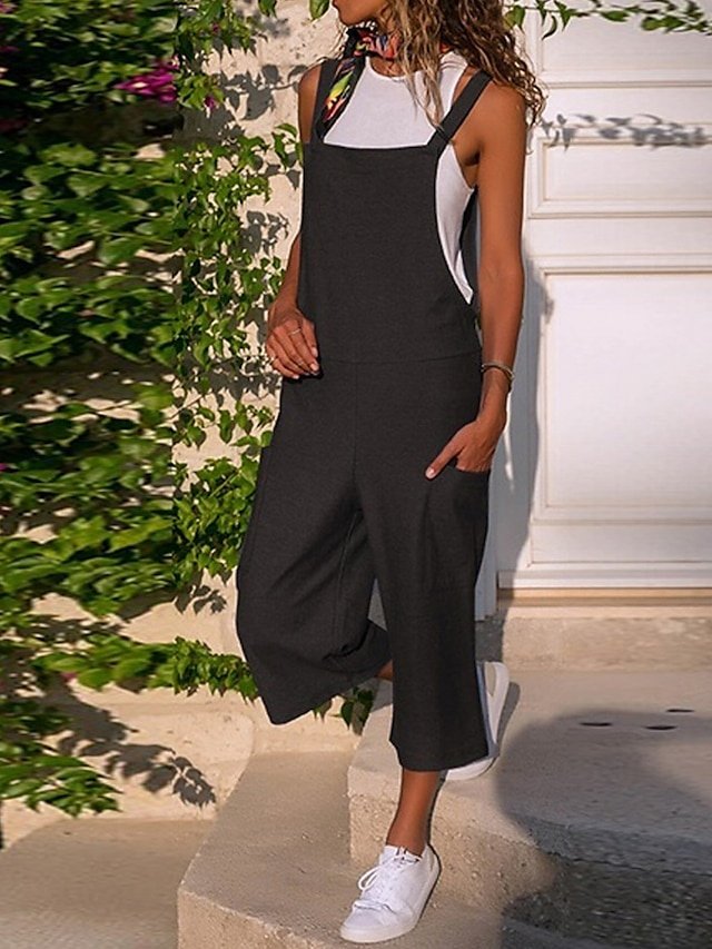 Streetwear Regular Fit Solid U Neck Sleeveless Jumpsuit - Image 1