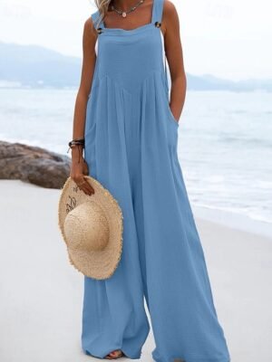 Streetwear Regular Fit Solid U Neck Sleeveless Jumpsuit - Image 10