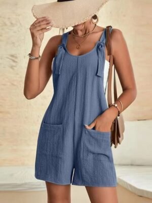 Streetwear Regular Fit Solid U Neck Sleeveless Short Romper - Image 11