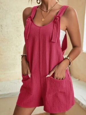 Streetwear Regular Fit Solid U Neck Sleeveless Short Romper - Image 13