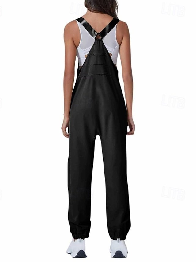 Streetwear Regular Fit Solid U Neck Sleeveless Dungarees Jumpsuit - Image 2