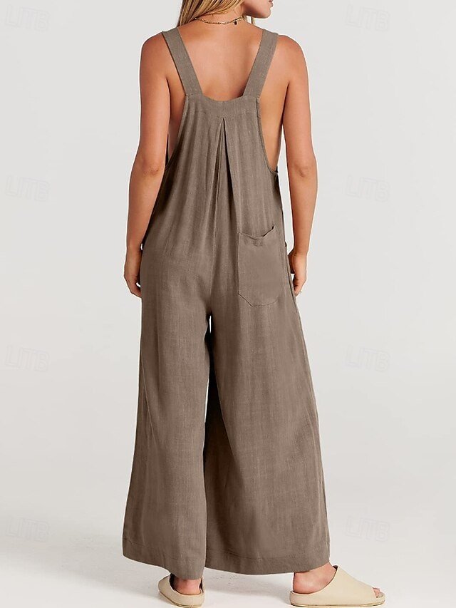 Streetwear Regular Fit Solid U Neck Sleeveless Long Jumpsuit - Image 2