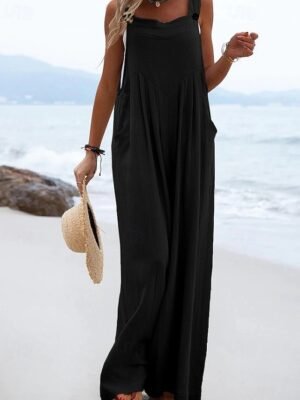 Streetwear Regular Fit Solid U Neck Sleeveless Jumpsuit - Image 2