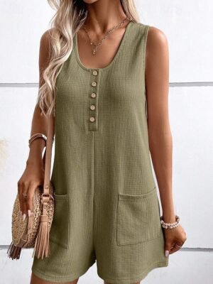 Streetwear Regular Fit Solid U Neck Sleeveless Short Romper - Image 3