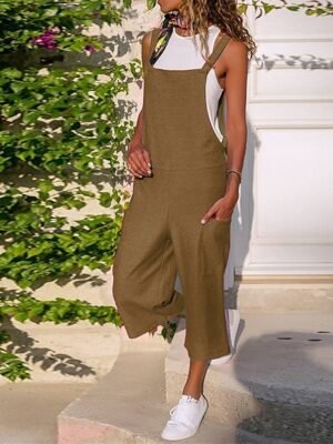 Streetwear Regular Fit Solid U Neck Sleeveless Jumpsuit - Image 3
