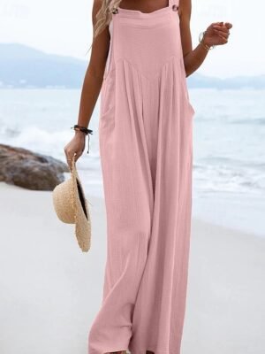 Streetwear Regular Fit Solid U Neck Sleeveless Jumpsuit - Image 3