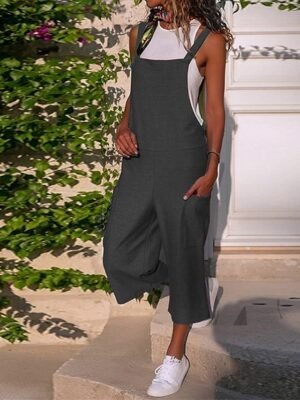 Streetwear Regular Fit Solid U Neck Sleeveless Jumpsuit - Image 4