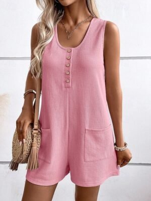 Streetwear Regular Fit Solid U Neck Sleeveless Short Romper - Image 5