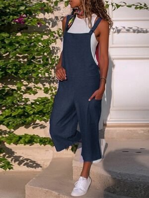 Streetwear Regular Fit Solid U Neck Sleeveless Jumpsuit - Image 6