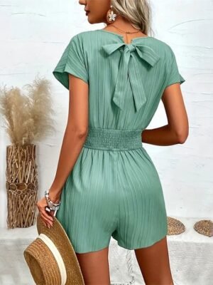 Streetwear Regular Fit Solid V Neck Short Sleeve Romper - Image 10