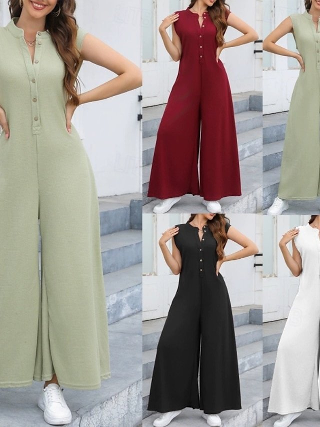 Streetwear Regular Fit Solid V Neck Sleeveless Summer Jumpsuit - Image 1