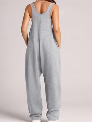 Streetwear Regular Fit Solid V Neck Sleeveless Dungarees Jumpsuit - Image 16