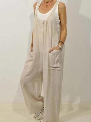Streetwear Regular Fit Solid V Neck Sleeveless Overall Dungarees - Image 2