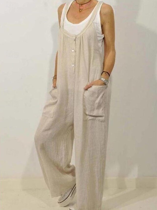Streetwear Regular Fit Solid V Neck Sleeveless Overall Dungarees - Image 2