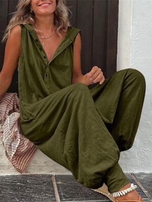 Streetwear Regular Fit Solid V Neck Sleeveless Jumpsuit - Image 4