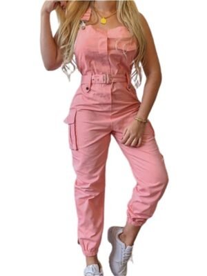 Streetwear Regular Fit Solid V Neck Sleeveless High Waist Jumpsuit - Image 8