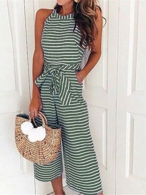 Streetwear Regular Fit Striped Sleeveless Jumpsuit - Image 2