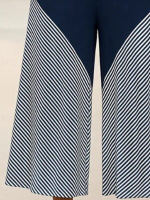 Streetwear Regular Fit Striped V Neck Short Sleeve Wide Leg Jumpsuit - Image 3