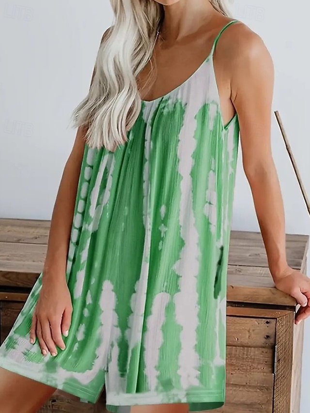 Streetwear Regular Fit Tie Dye V Neck Sleeveless Romper - Image 13