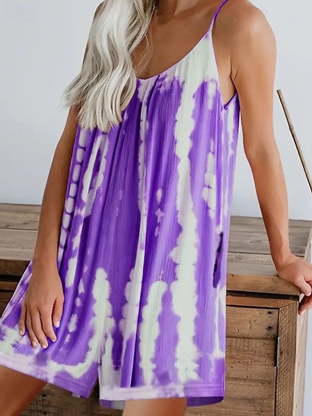 Streetwear Regular Fit Tie Dye V Neck Sleeveless Romper - Image 17