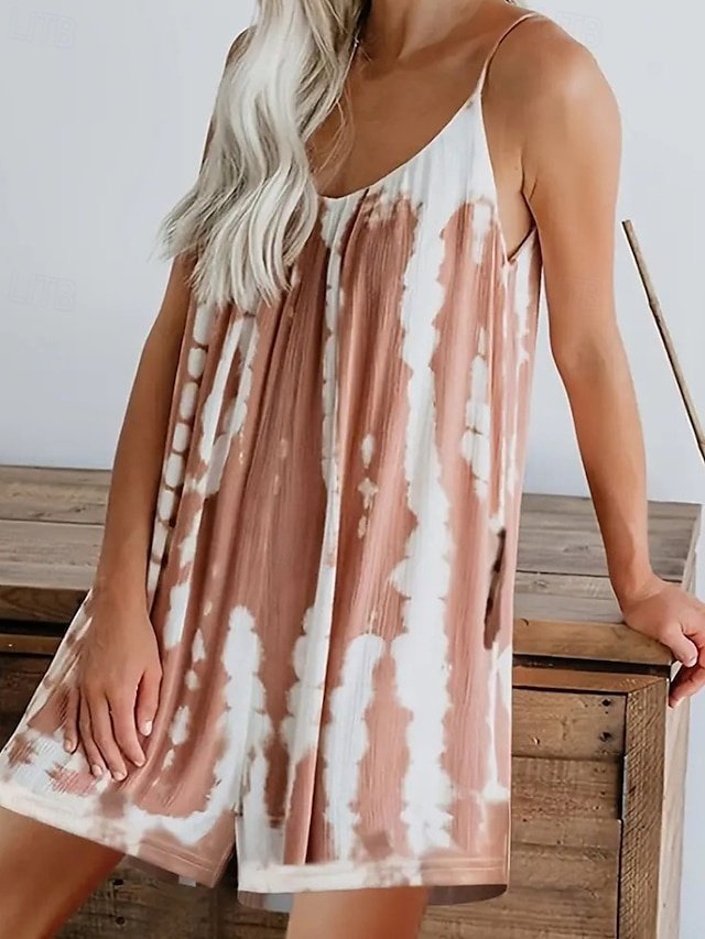 Streetwear Regular Fit Tie Dye V Neck Sleeveless Romper - Image 5