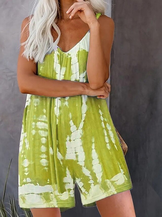 Streetwear Regular Fit Tie Dye V Neck Sleeveless Romper - Image 8