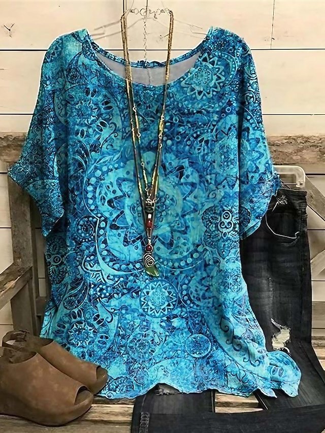 Streetwear Regular Floral Print Short Sleeve Chiffon Blouse - Image 1