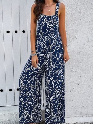 Streetwear Regular Floral U Neck Sleeveless Jumpsuit - Image 1
