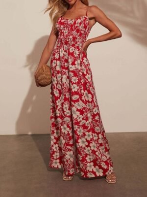 Streetwear Regular Floral U Neck Sleeveless Jumpsuit - Image 1