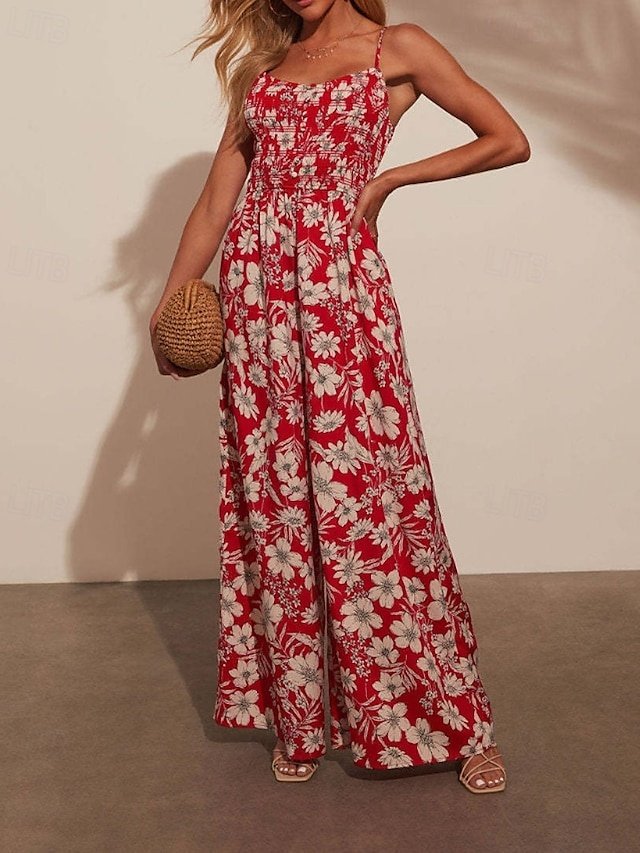 Streetwear Regular Floral U Neck Sleeveless Jumpsuit - Image 1
