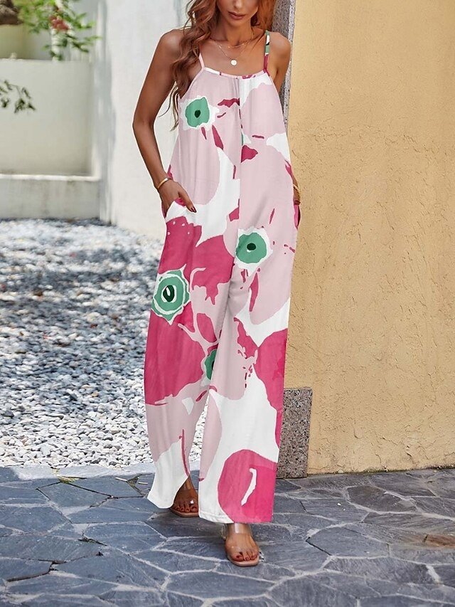 Streetwear Regular Floral U Neck Sleeveless Jumpsuit - Image 2