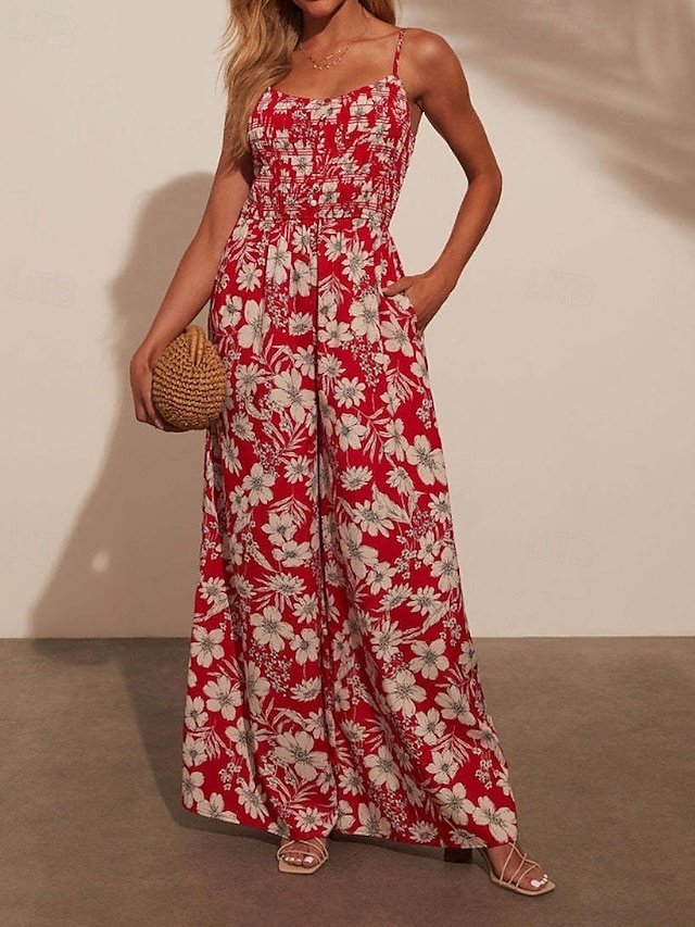 Streetwear Regular Floral U Neck Sleeveless Jumpsuit - Image 2