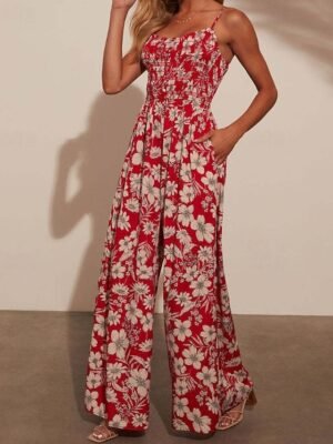 Streetwear Regular Floral U Neck Sleeveless Jumpsuit - Image 3
