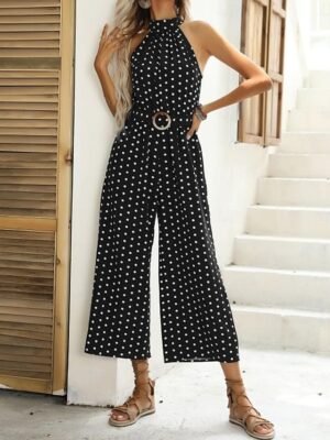 Streetwear Regular Polka Dot Halter Sleeveless High Waist Jumpsuit - Image 2