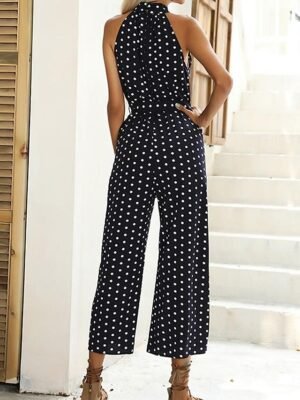 Streetwear Regular Polka Dot Halter Sleeveless High Waist Jumpsuit - Image 3