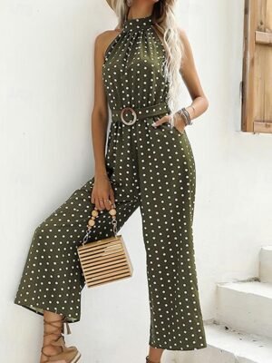 Streetwear Regular Polka Dot Halter Sleeveless High Waist Jumpsuit - Image 5