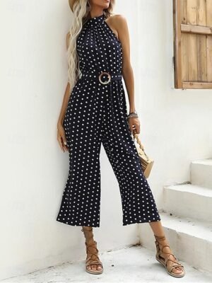 Streetwear Regular Polka Dot Halter Sleeveless High Waist Jumpsuit - Image 6