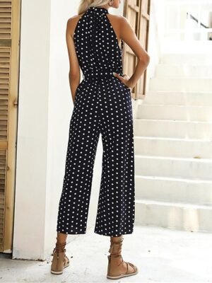 Streetwear Regular Polka Dot Halter Sleeveless High Waist Jumpsuit - Image 8