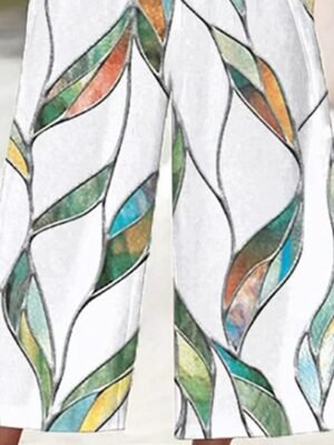 Streetwear Regular Print V Neck Short Sleeve Wide Leg Jumpsuit - Image 3