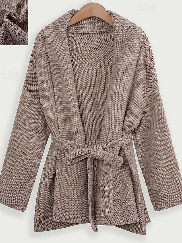 Streetwear Regular Solid Open Front Textured Long Sleeve Knit Cardigan - Image 1