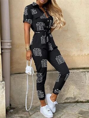 Streetwear Regular Solid Shirt Collar Short Sleeve Jumpsuit - Image 10
